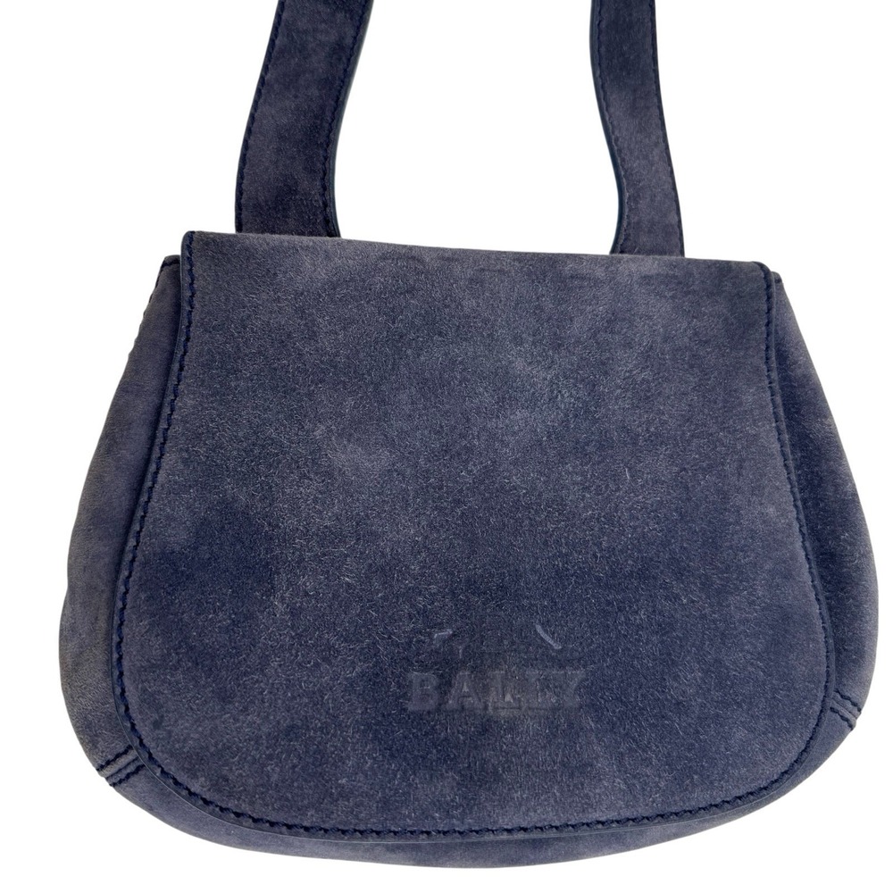 Vintage Bally Suede Flap‎ Crossbody Bag Blue Saddle Purse Made in Italy